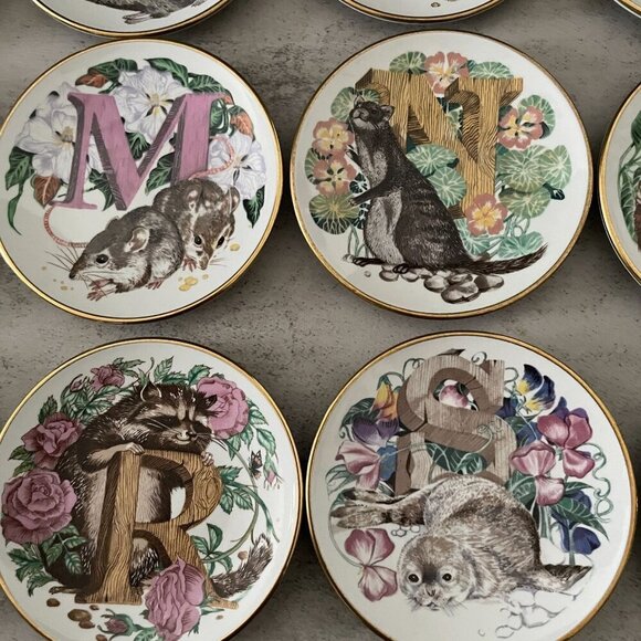 Vintage Franklin Mint Animal Alphabet Mini Plate Collection 1983 Full Set of 26 - Picture 6 of 12